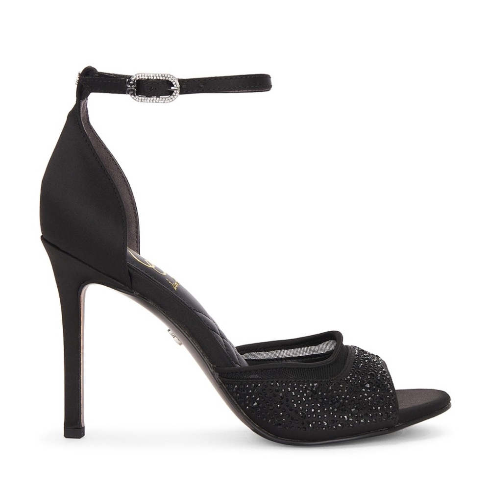 SAM EDELMAN: Black Embellished Peep Toe Heels
